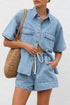 'Elowen' Button Up Denim Top & Shorts Set - Celes Fashion